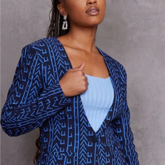 NWOT Farjana Women's African Print Stretch Woven Blazer (Blue Navy/Black) Medium - Picture 5 of 5